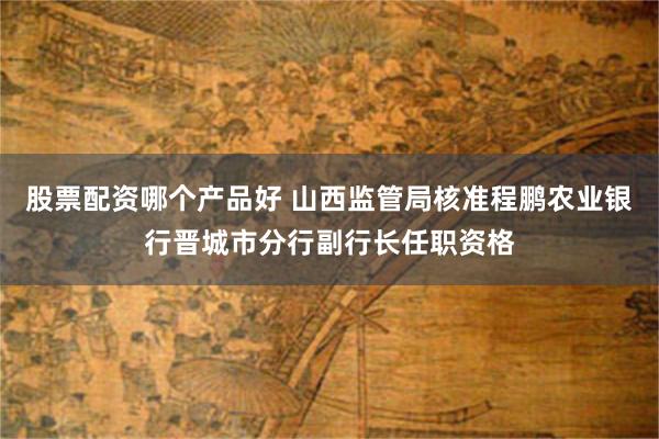 股票配资哪个产品好 山西监管局核准程鹏农业银行晋城市分行副行长任职资格