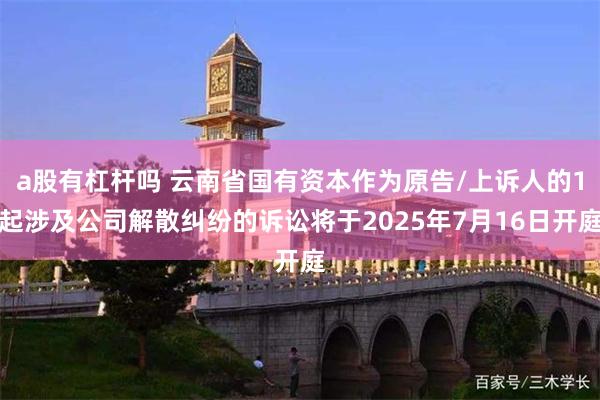 a股有杠杆吗 云南省国有资本作为原告/上诉人的1起涉及公司解散纠纷的诉讼将于2025年7月16日开庭
